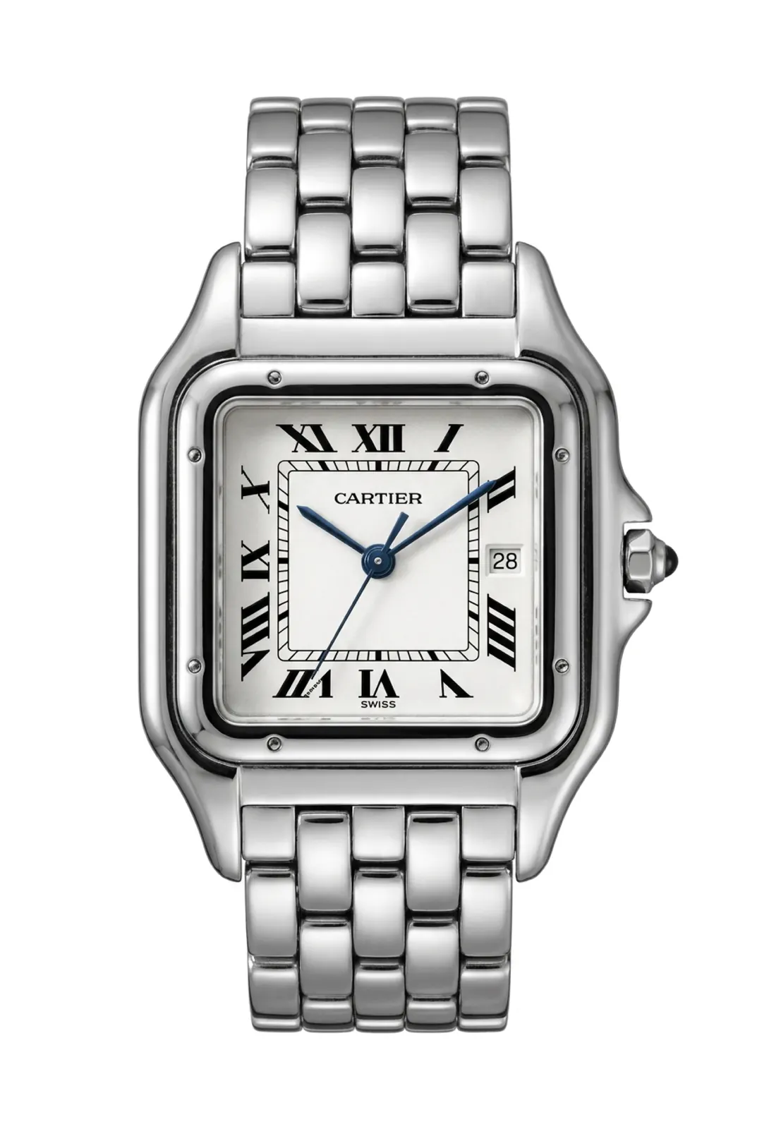 Reloj Cartier Panthère W25032P5 acero con dial blanco y números romanos, brazalete de acero, alta gama en relojería Buenos Aires