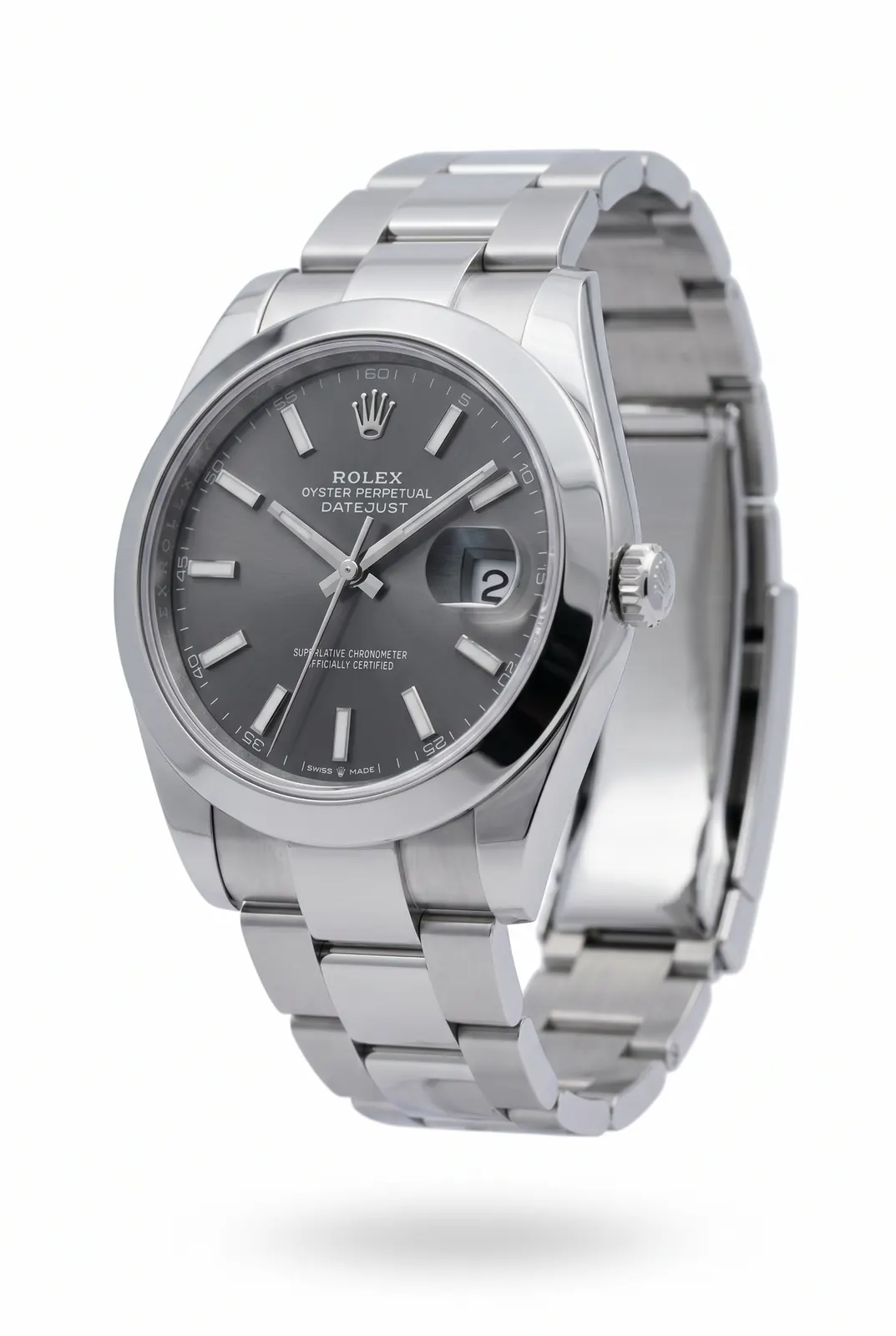 Rolex Datejust 41 126300 acero con dial gris y brazalete de acero, vista frontal en relojería alta gama Buenos Aires