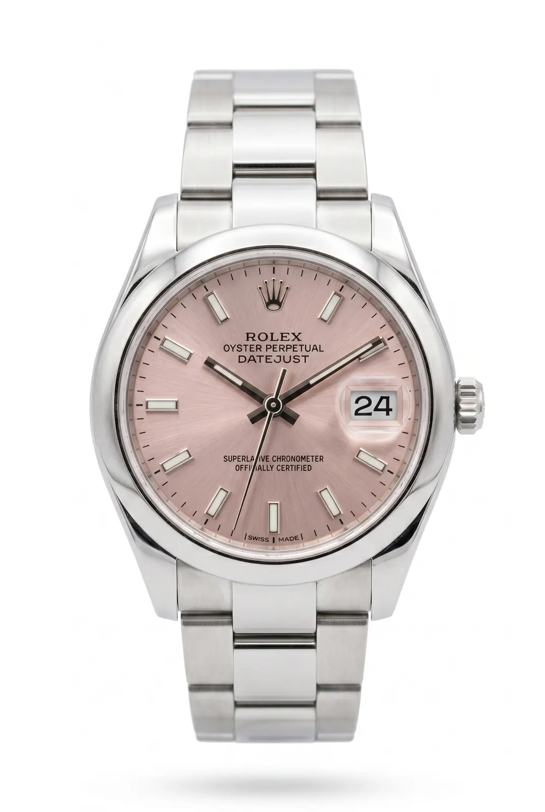 Rolex Datejust 278240 acero con dial rosa y brazalete de acero, vista frontal en relojería de alta gama en Buenos Aires