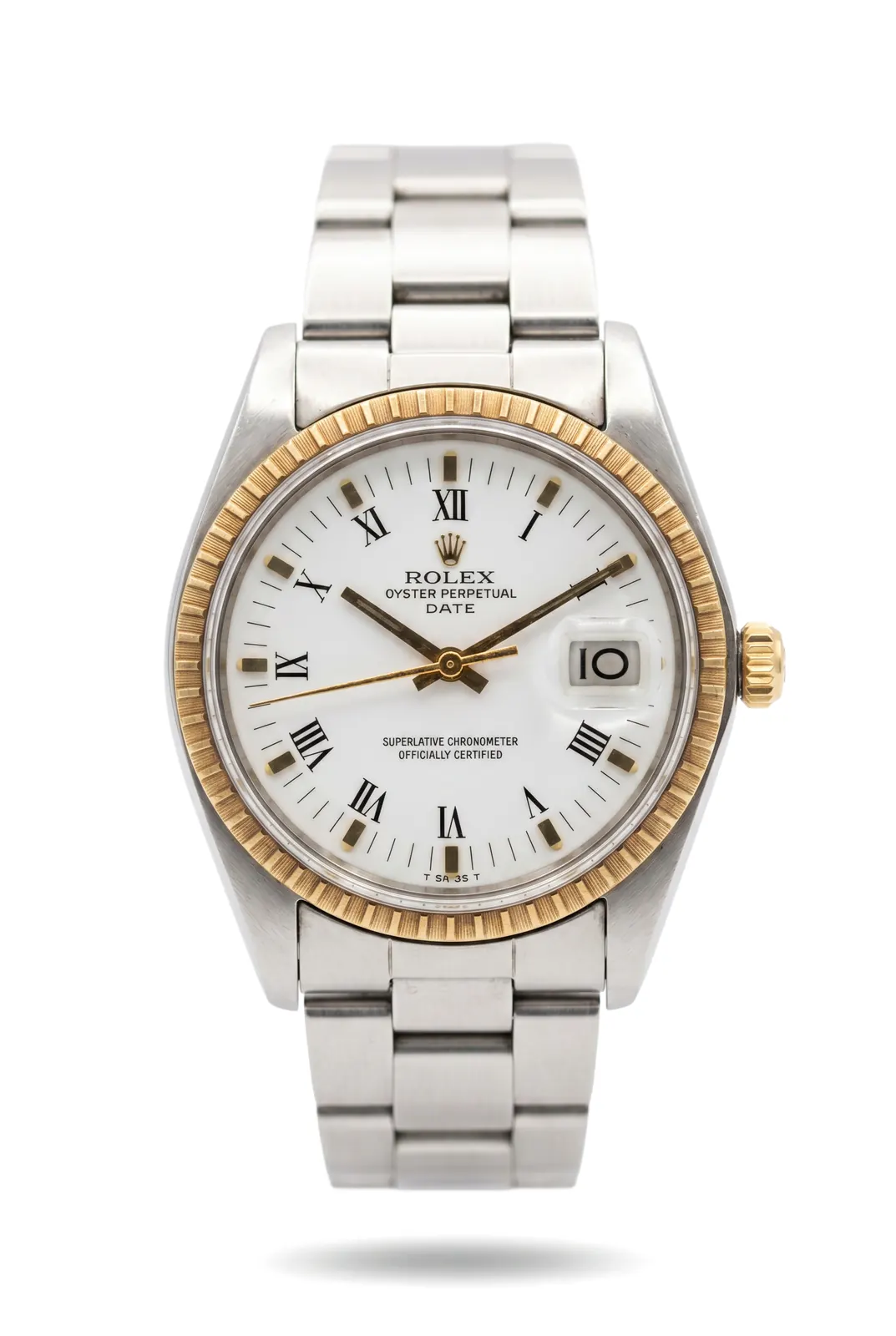 Rolex Date 1505 acero y oro amarillo, dial blanco con números romanos y brazalete de acero, relojería alta gama en Buenos Aires