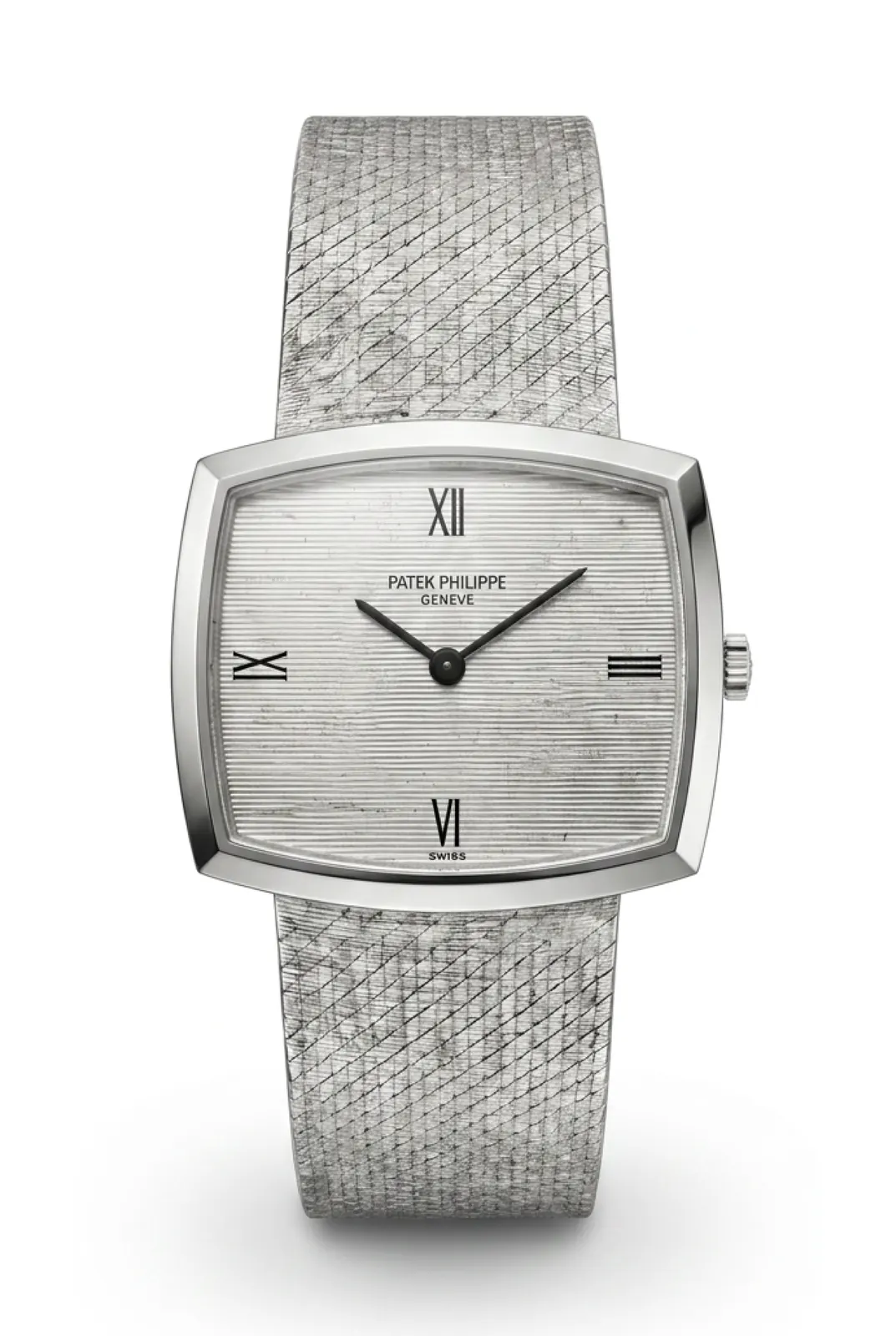 Patek Philippe Gondolo 3528-1 de frente, oro blanco y dial gris con números romanos, reloj de alta gama