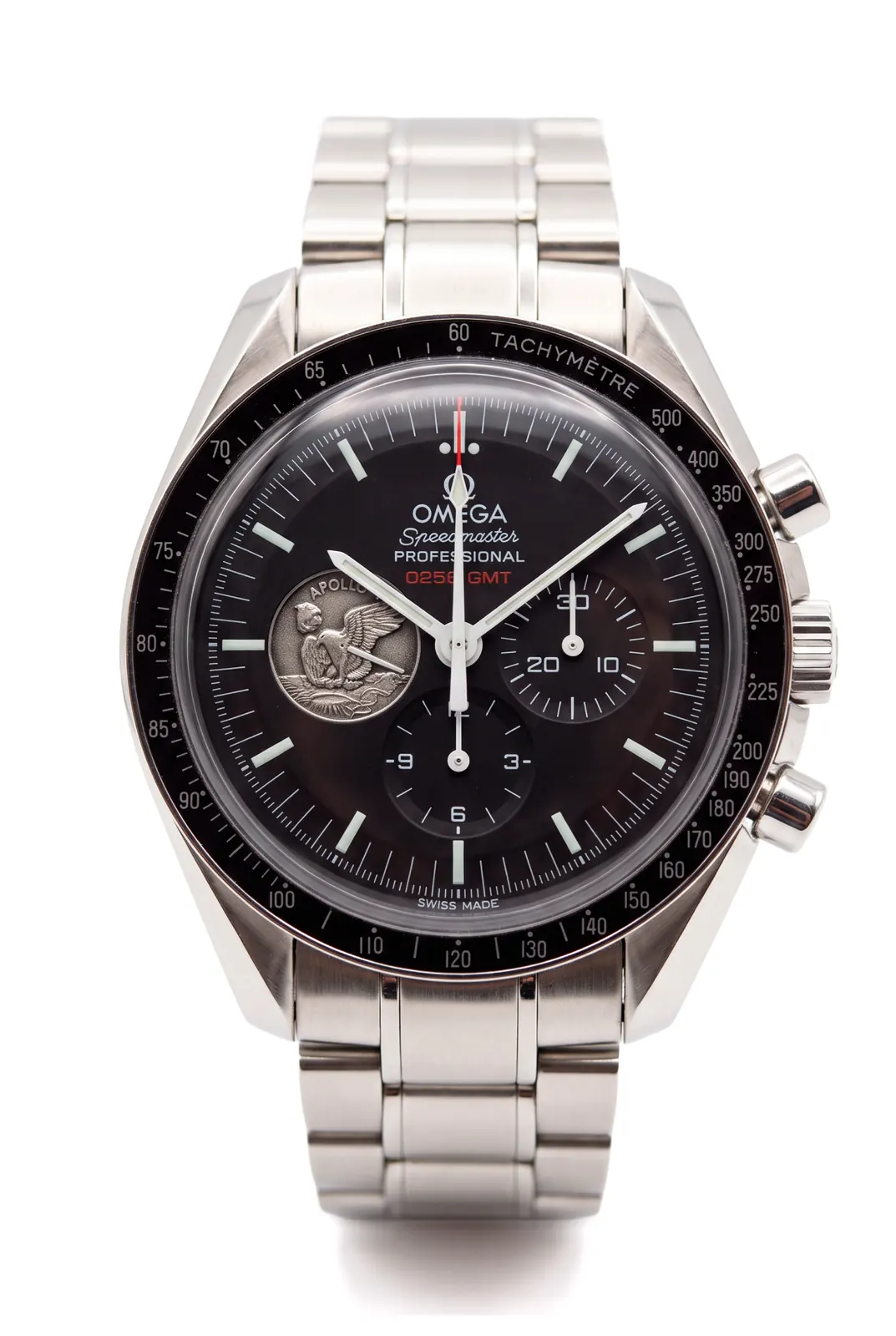 OMEGA Speedmaster 311.30.42.30.01.002 de frente, acero y dial negro con cronógrafo, reloj de alta gama