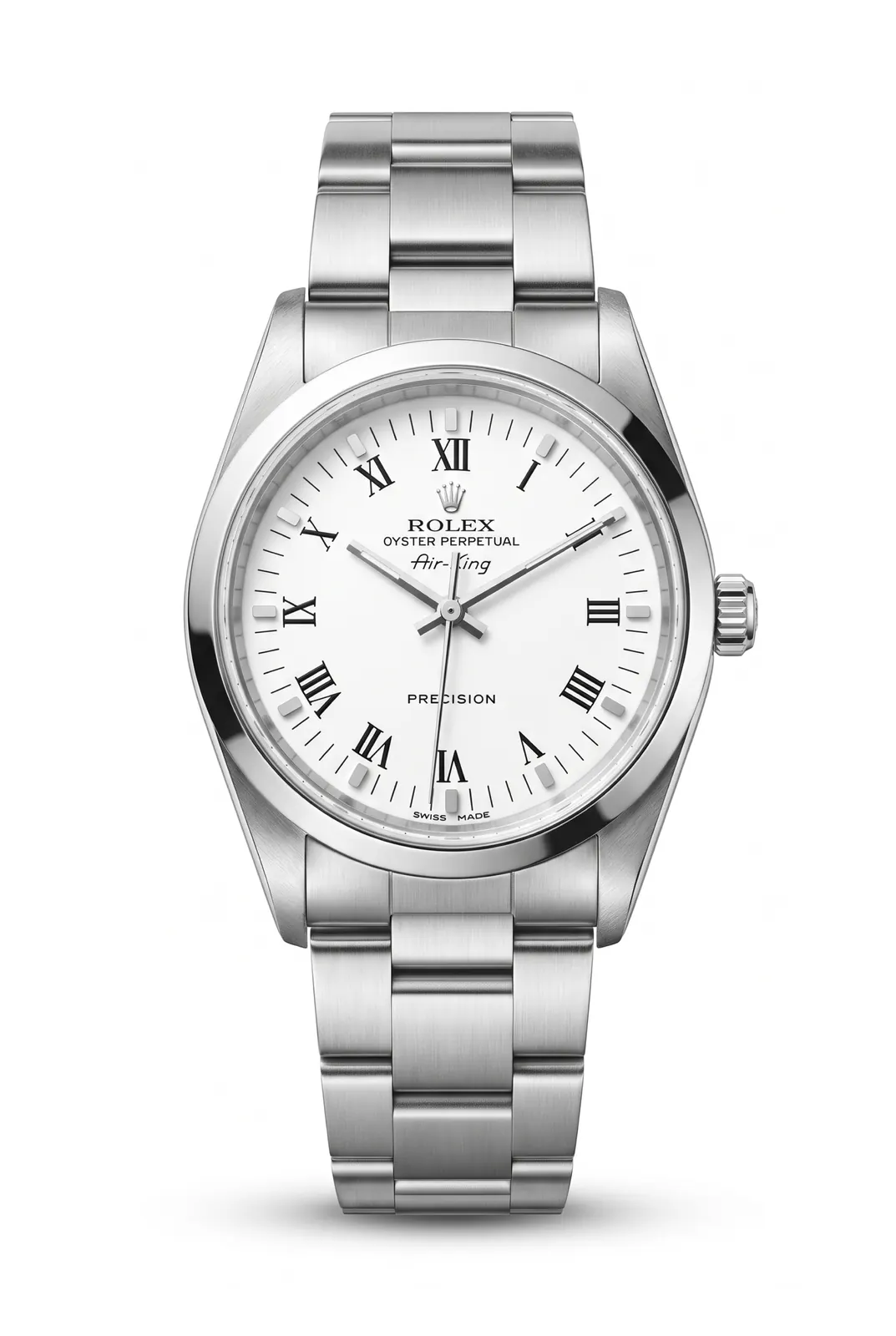 Rolex Air-King 14000 de frente, dial blanco y caja y brazalete de acero, reloj de alta gama en Buenos Aires