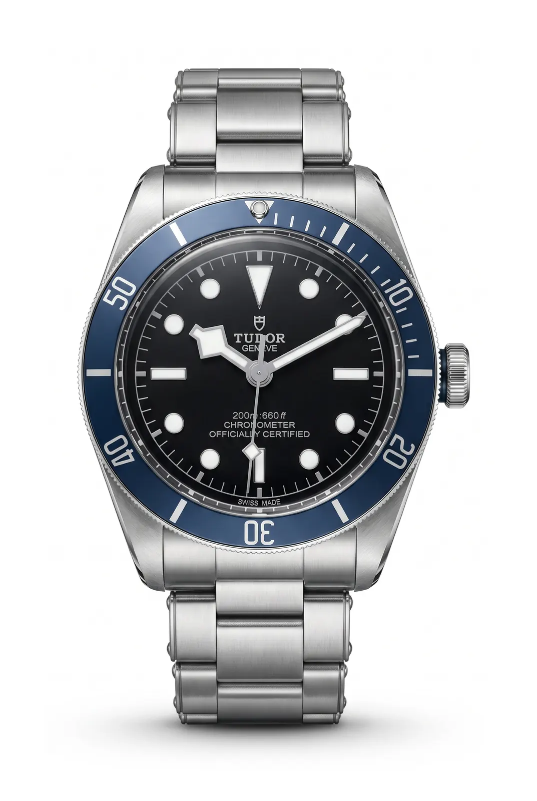 TUDOR Black Bay 79230B de frente, acero, esfera negra y bisel azul, reloj de alta gama en Buenos Aires