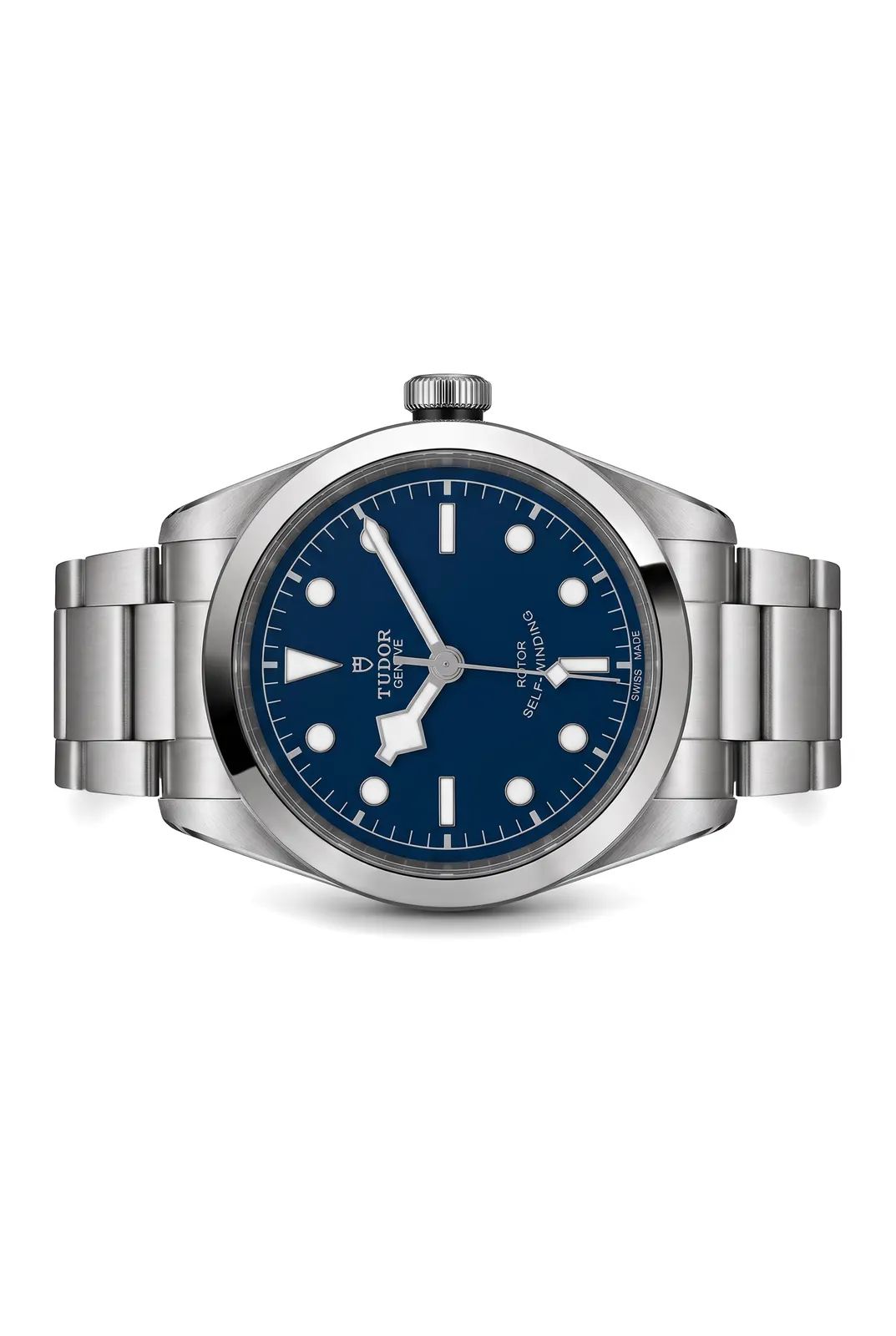 TUDOR Black Bay 79540 de acero, vista lateral con esfera azul y brazalete de acero, reloj de alta gama en Buenos Aires