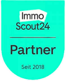 ImmoScout24 Partner badge with text 'Seit 2018' on turquoise background.