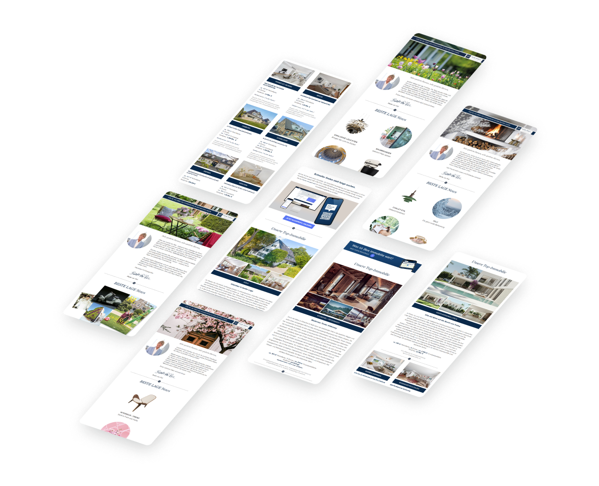Immobilien-Website-Layout mit mehreren Seiten und Hausdetails