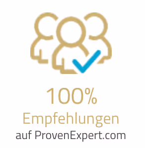 Grafiken zeigen 100% Empfehlungen auf ProvenExpert.com mit Personen-Symbol