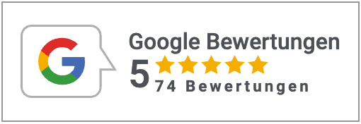 Google Bewertungen Grafiken mit 5 Sternen und 74 Bewertungen