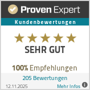 Immobilienmakler Proven Expert Siegel mit fünf Sternen und 100% Empfehlungen