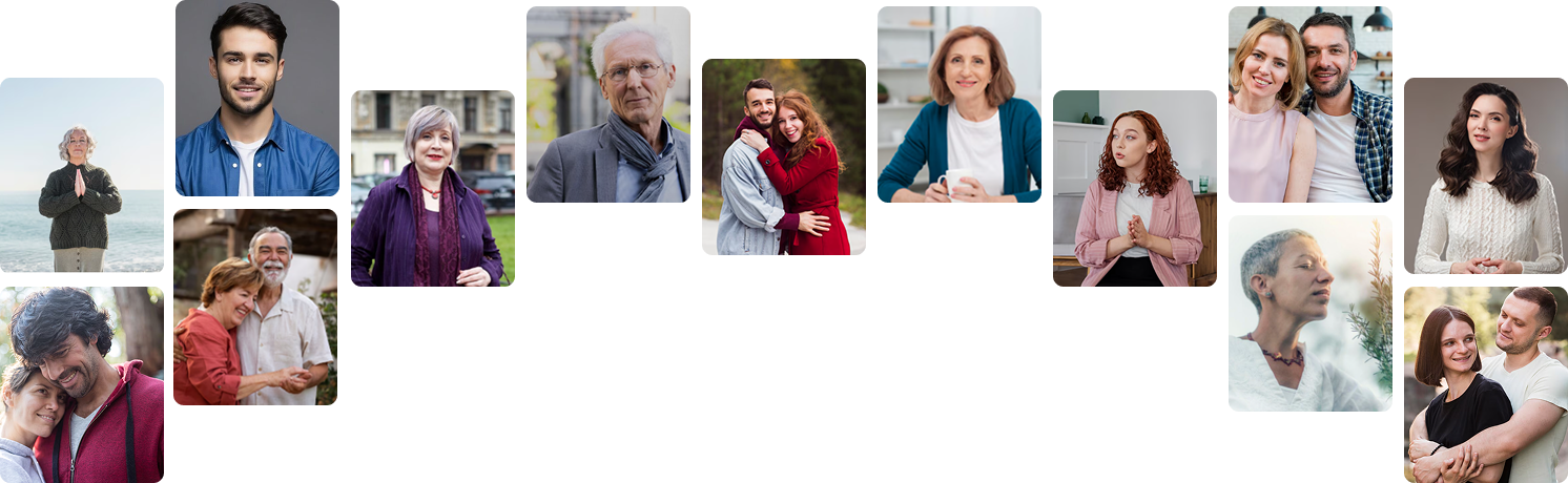 Collage of diverse couples and families