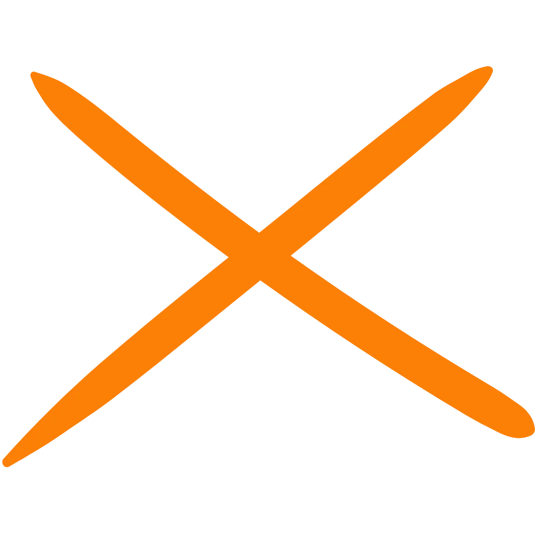 Orange X-shaped cross icon with rounded ends on a transparent background.