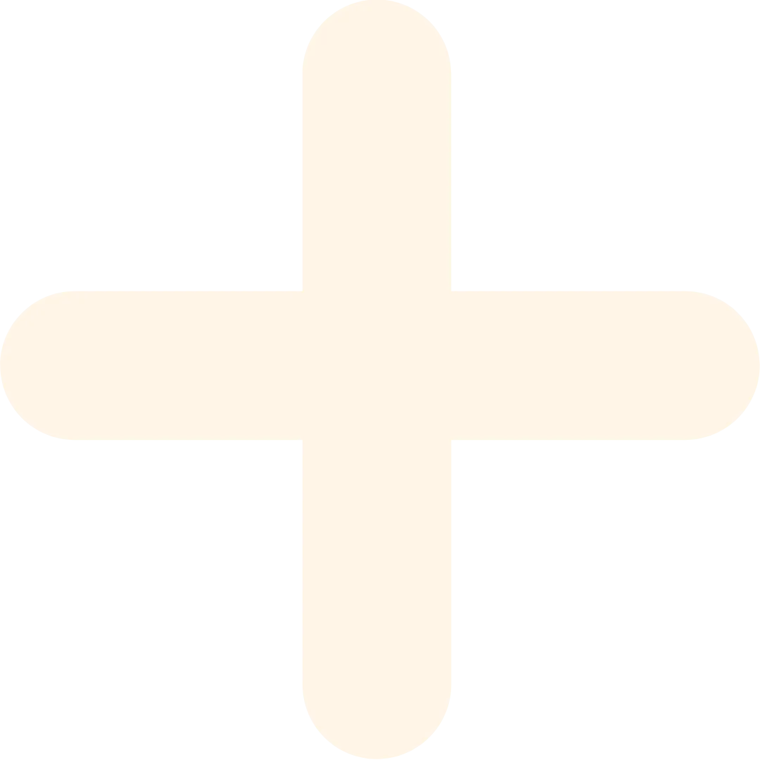 Rounded plus sign icon in a light beige color on a transparent background.