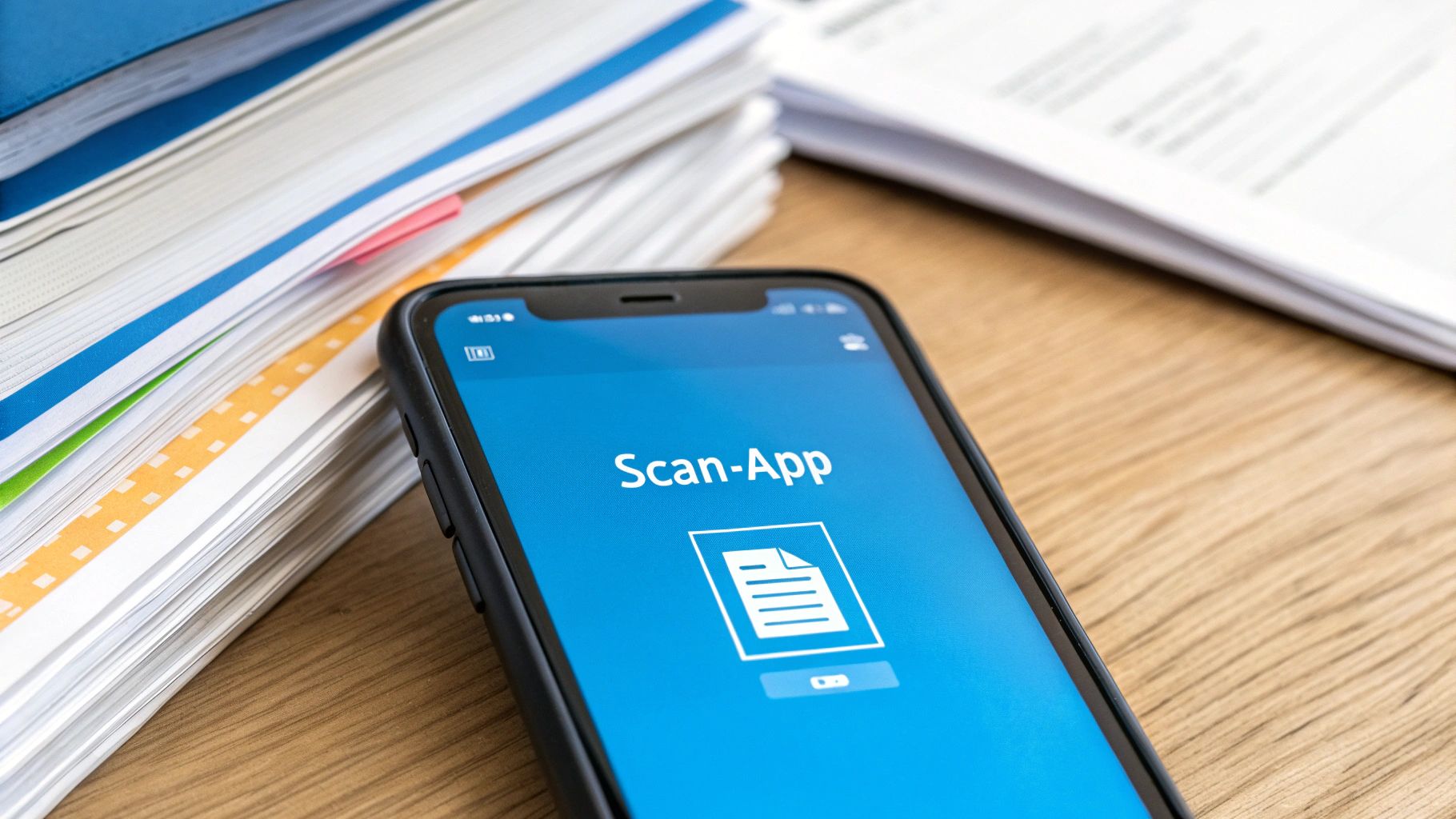 Screenshot zeigt die Benutzeroberfläche der Papero-App beim Scannen eines Dokuments.
