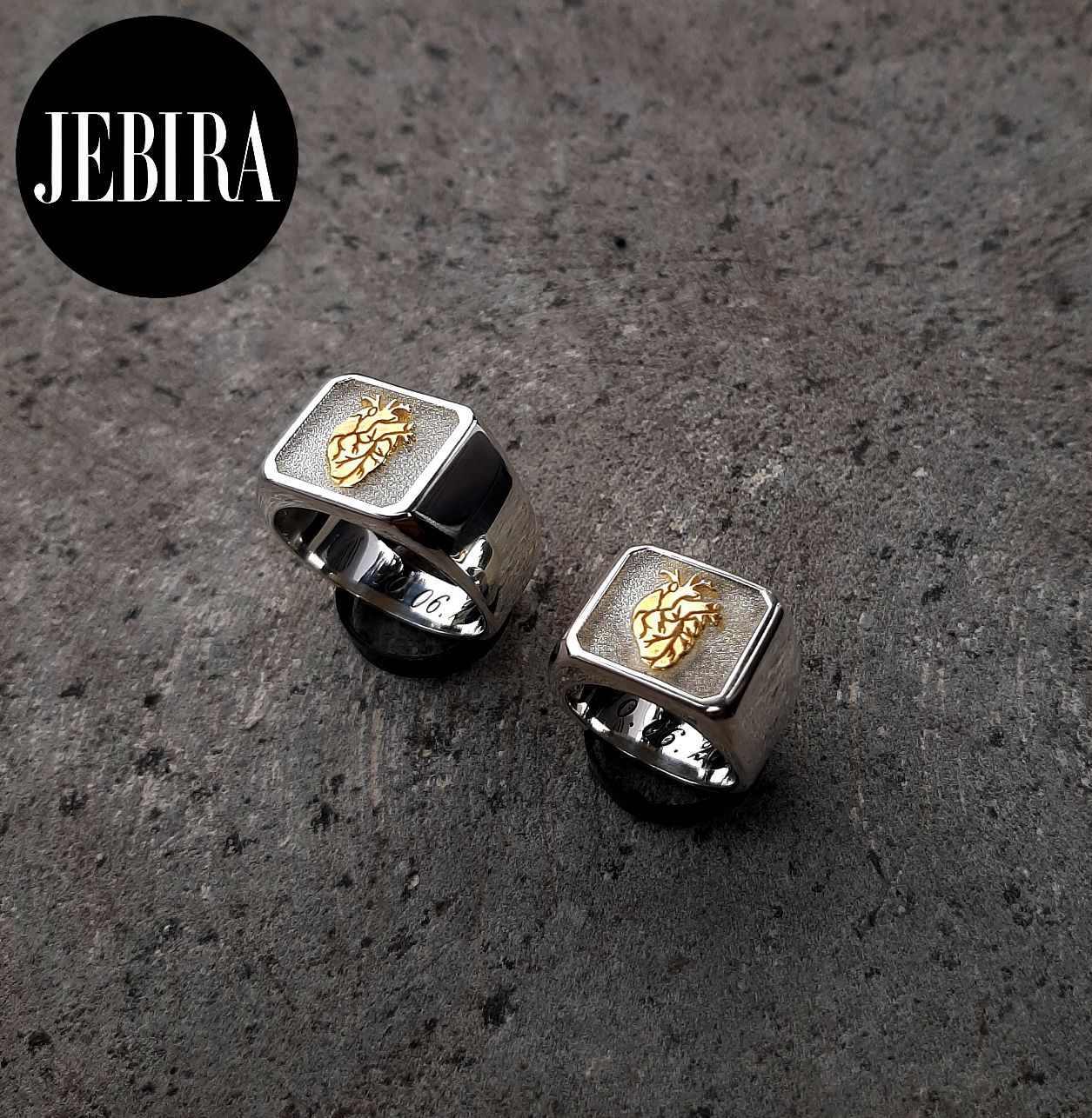 ვერცხლის სამკაული, ვერცხლის ბეჭედი პერსტენები საქორწინო გულების გამოსახულებით მოოქროვილი