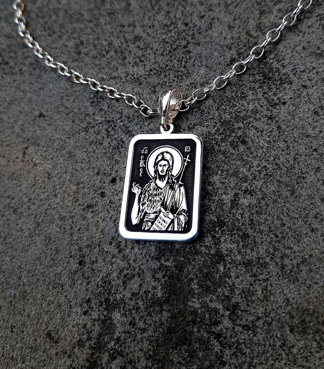 ვერცხლის სამკაული, ვერცხლის კულონი, მედალიონი, ყელსაბამი წმინდა იოანე ნათლისმცემელის გამოსახულებით