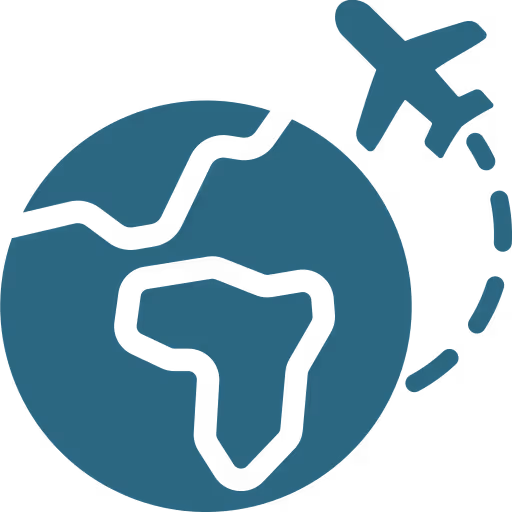 A travel icon of a plane flying around the earth. 