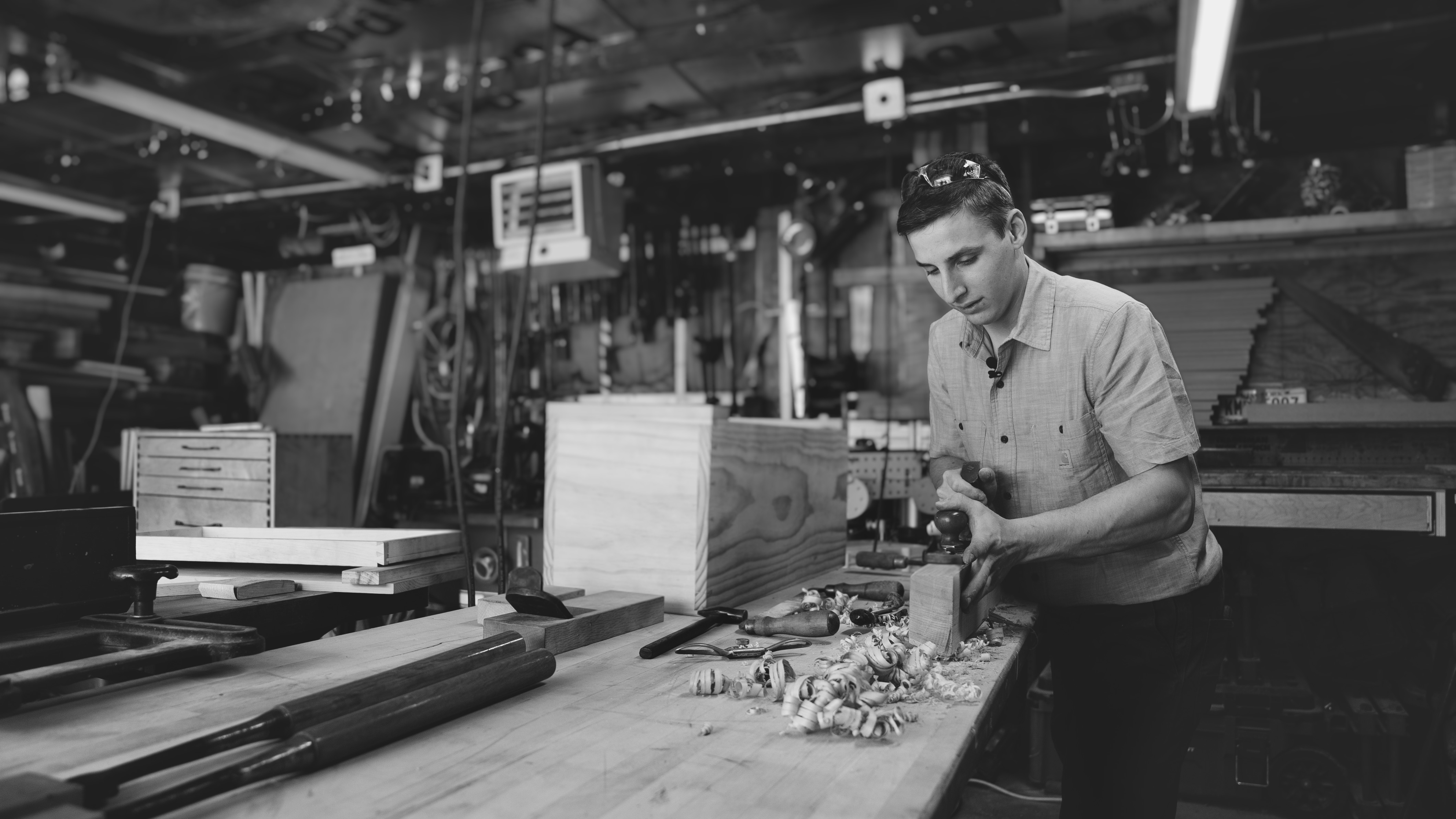 Dean Dauplaise in his workshop