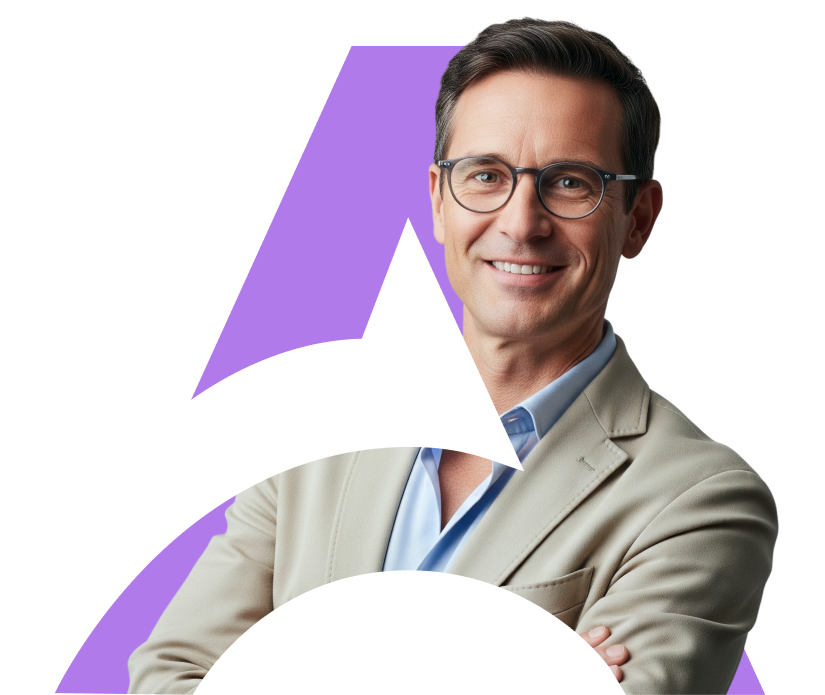 Man with glasses in the silhouette of the Attentus Logo