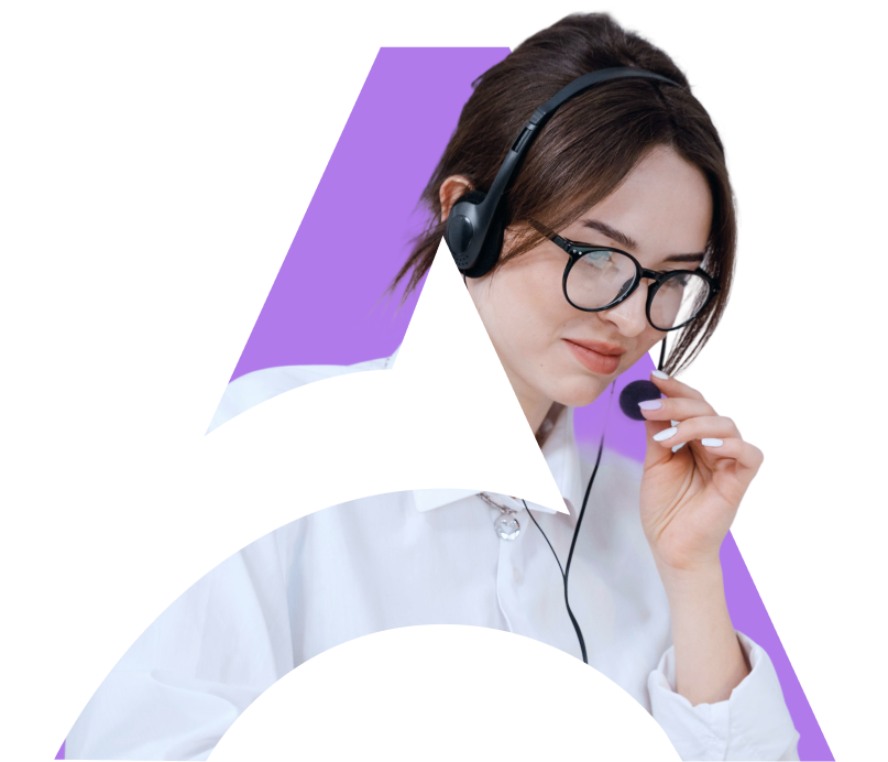 Woman with communications headset in the silhouette of the Attentus Logo