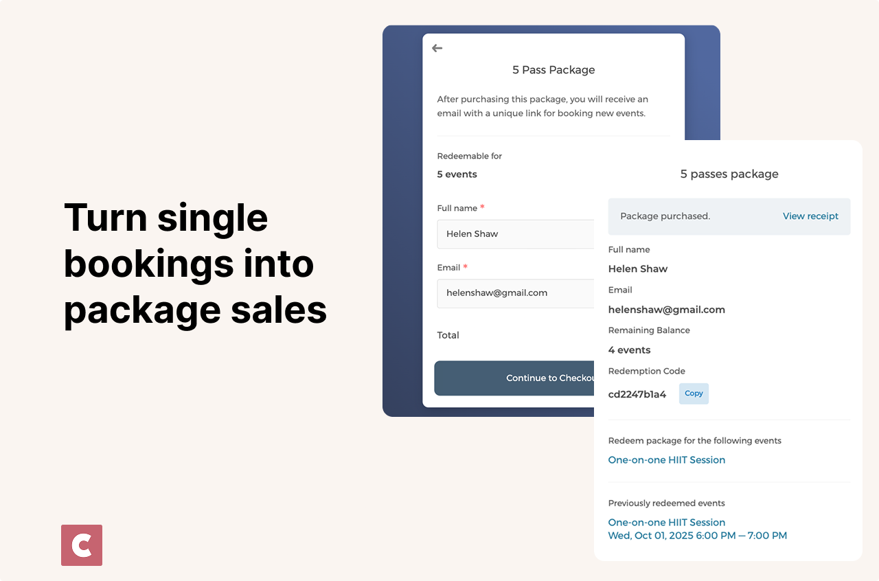 Turn single bookings into packages sales with CozyCal