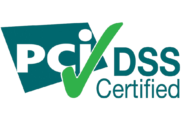PCI DSS Certified logo with a green checkmark over blue text.