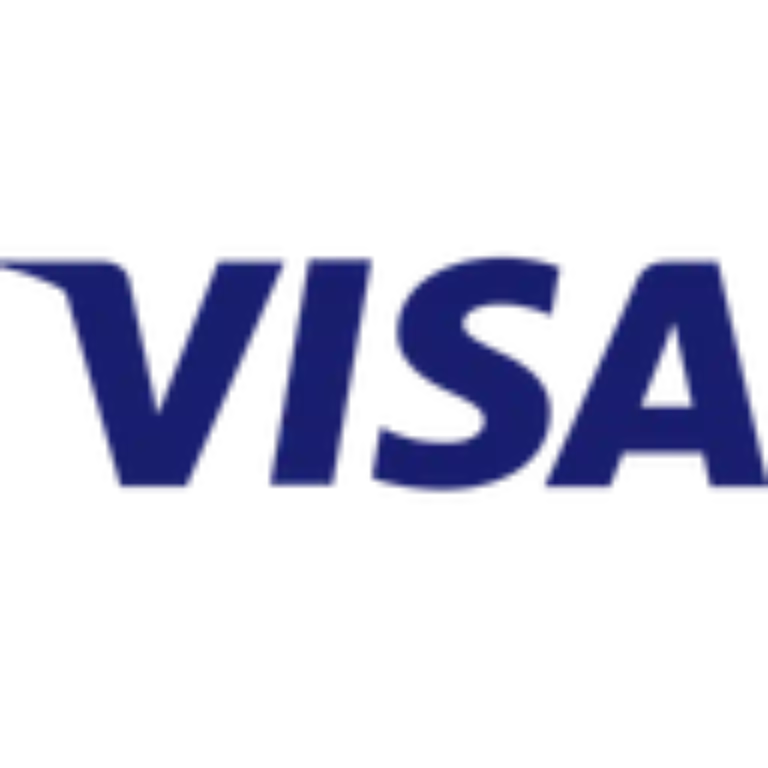 Blue VISA logo on a black background.