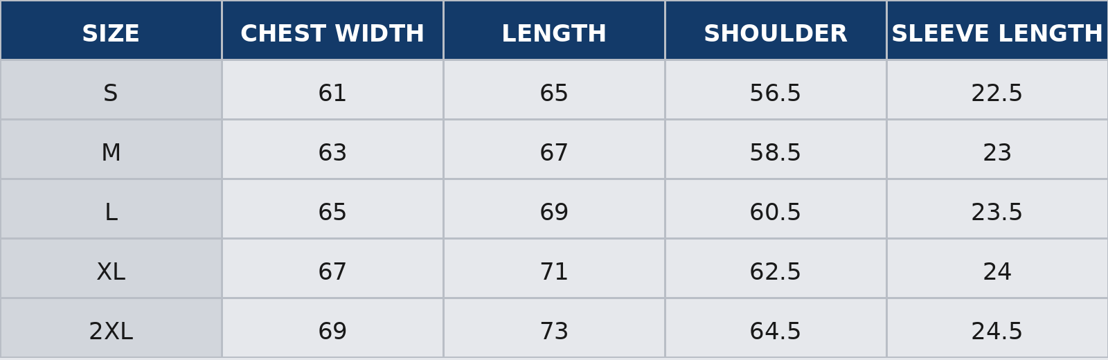 Clothing size chart showing measurements for Small, Medium, Large, and Extra Large sizes with length, chest width, and hem width in centimeters.