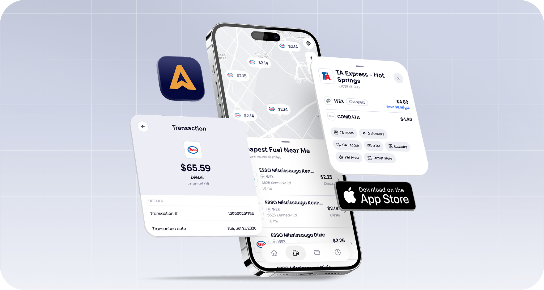 The Nomad Fuel app dashboard open on a phone held in both hands