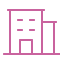 Icon of a modern office building with multiple floors and windows in purple outline.
