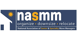 Logo of the National Association of Senior and Specialty Move Managers with the acronym NASMM and the words organize, downsize, relocate.