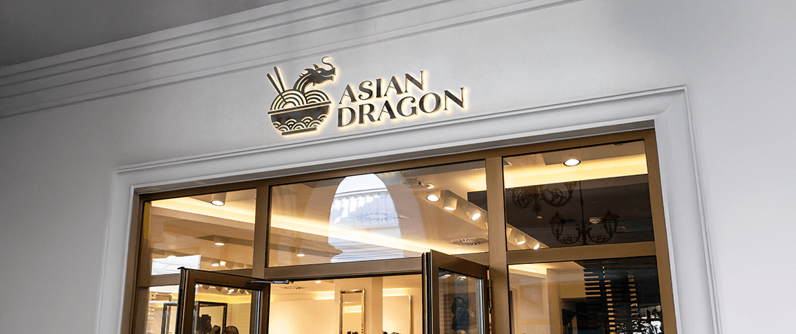 Mockup of storefront of Asian Dragon restaurant