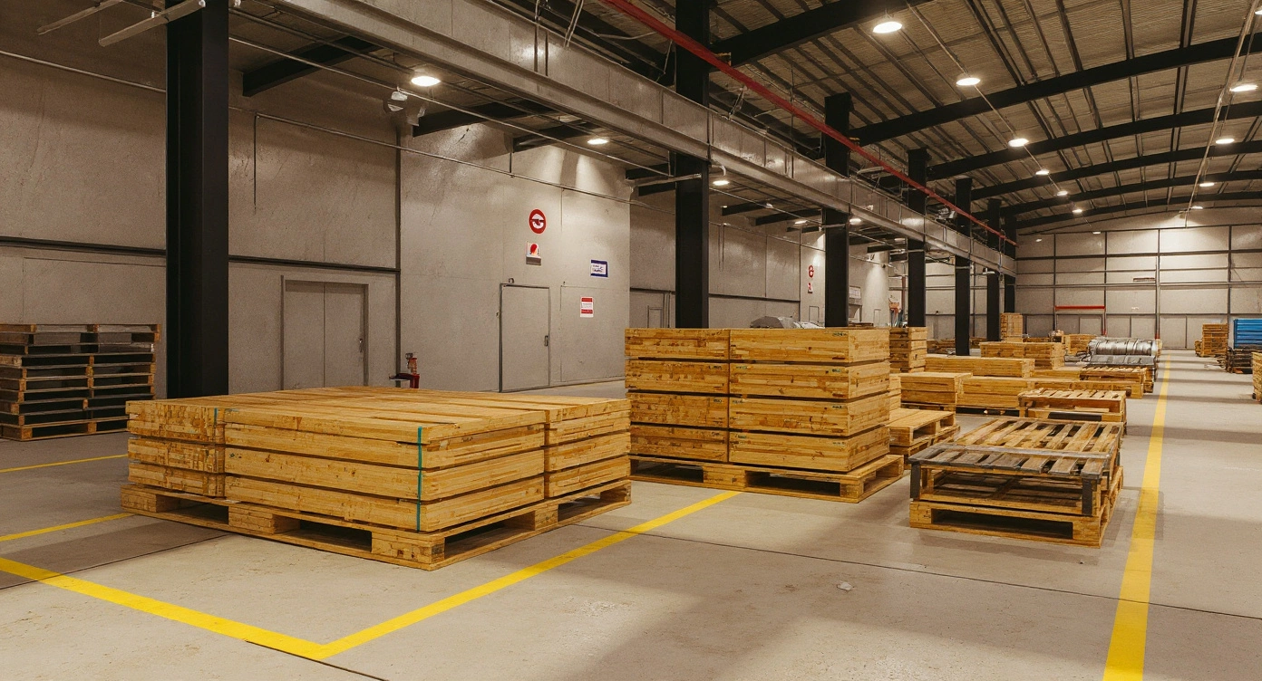 Manufacturing facility handling heavy industrial products with robust pallets#1.9