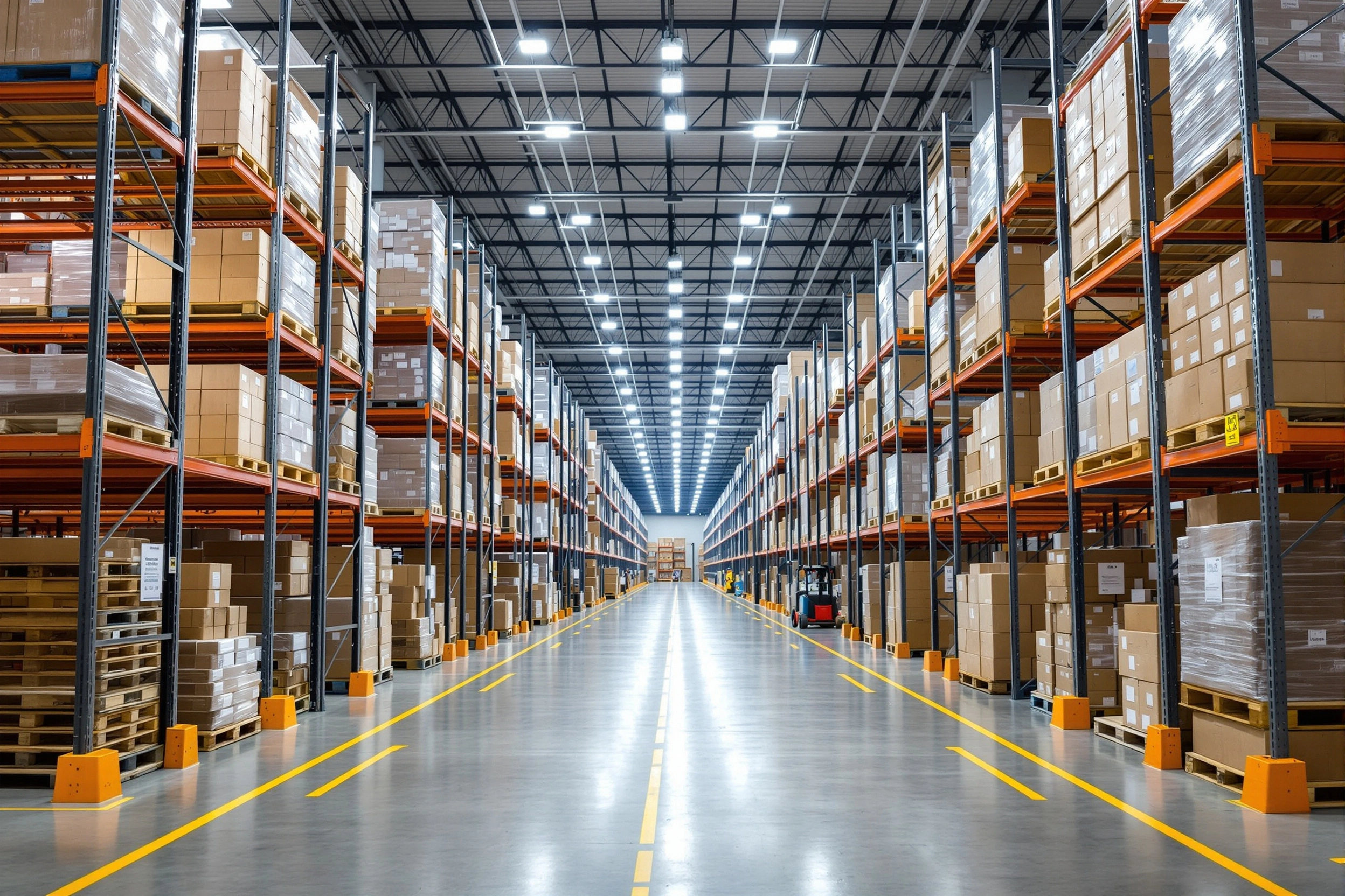 Supply chain logistics warehouse with organized pallet storage#1.5