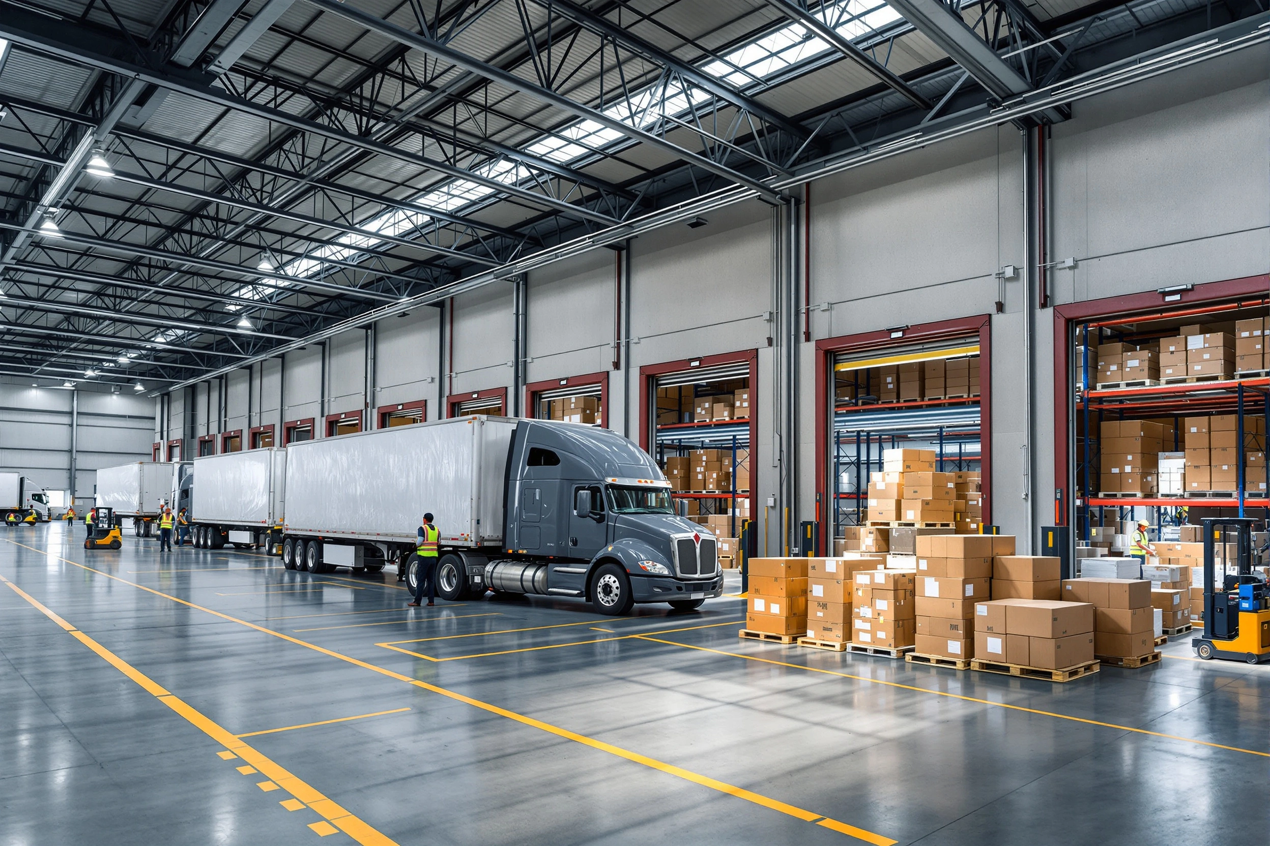 Distribution center with trucks loading pallets for shipping#1.5