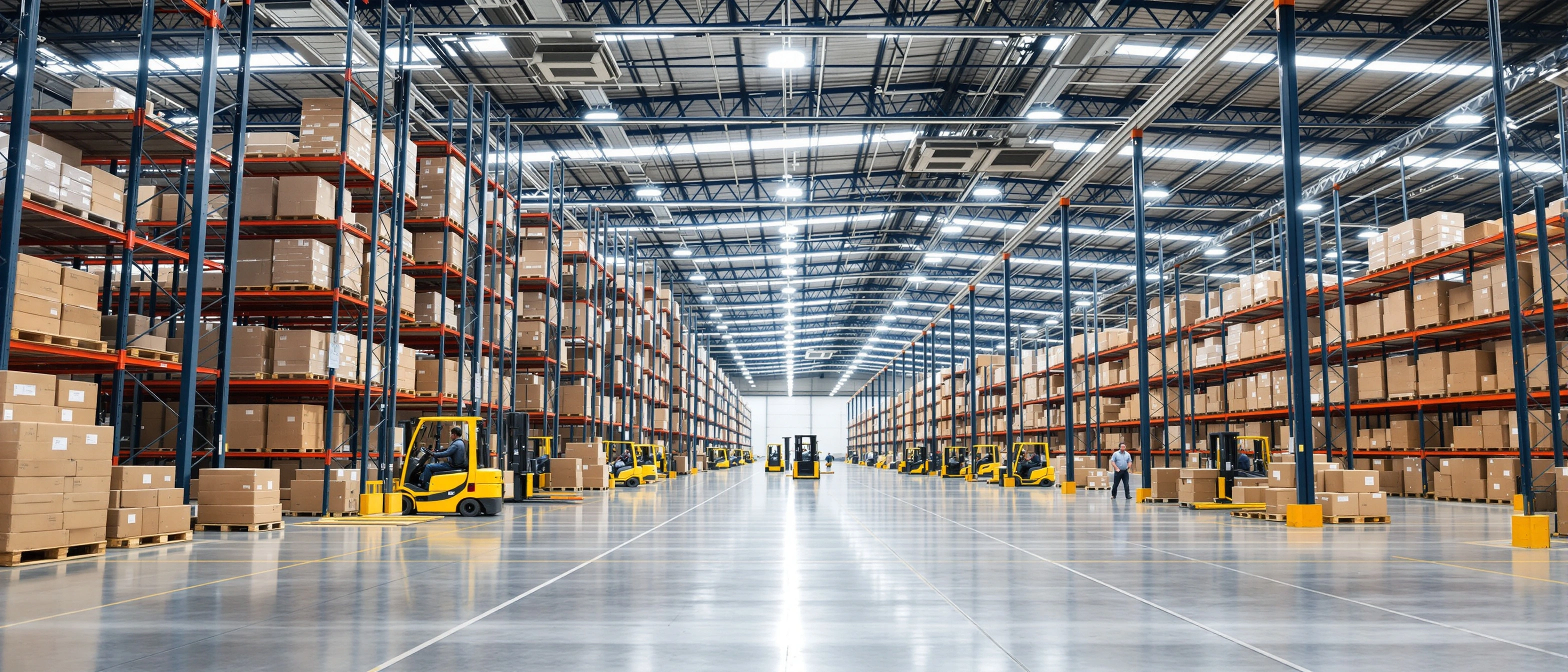 Logistics and distribution warehouse with pallets and forklifts#16.9