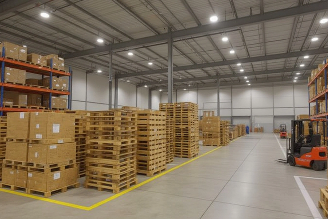 Logistics and warehousing facility with pallets for material handling and storage operations#1.5