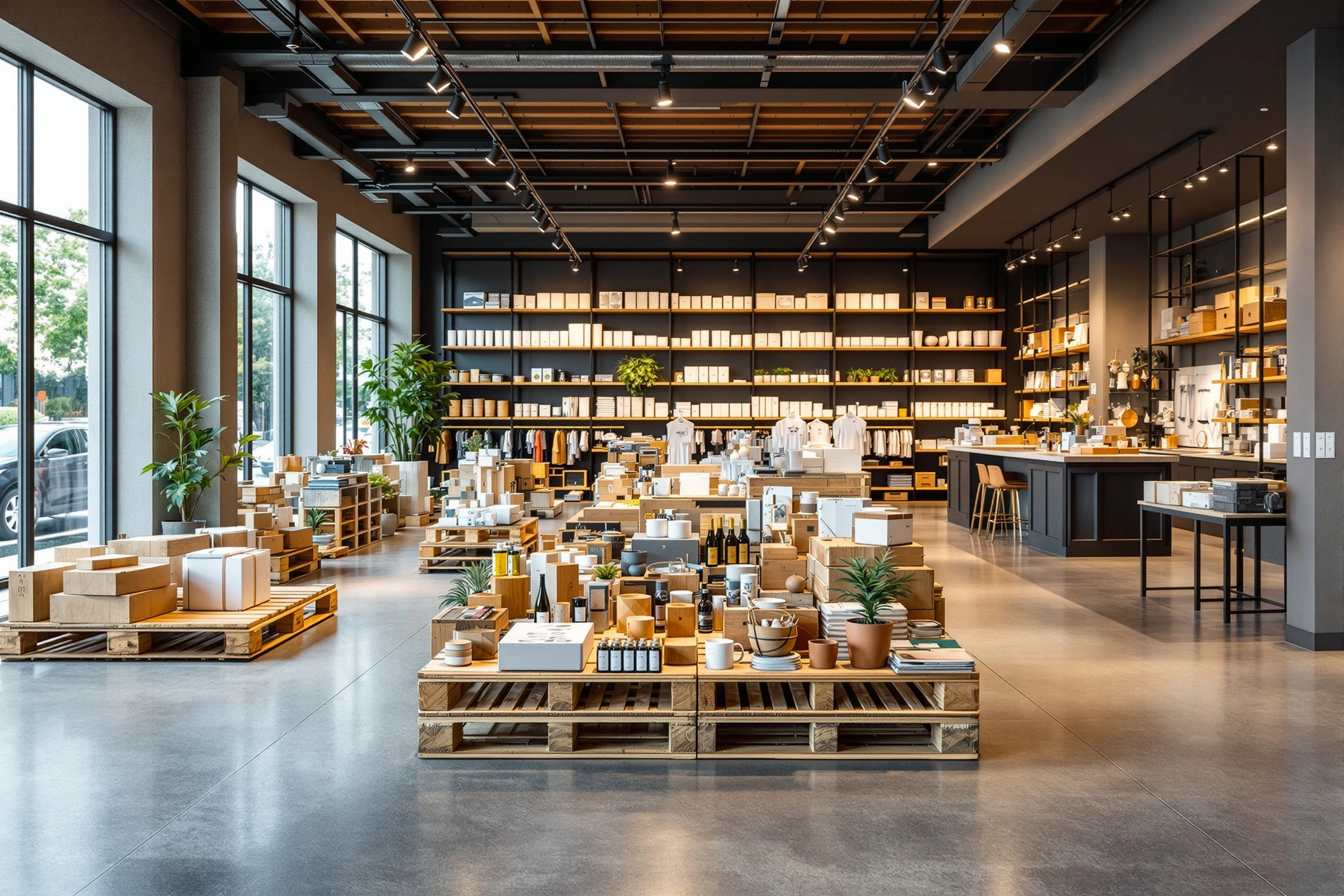 Retail store displaying products on premium grade pallets for customer-facing environments#1.5