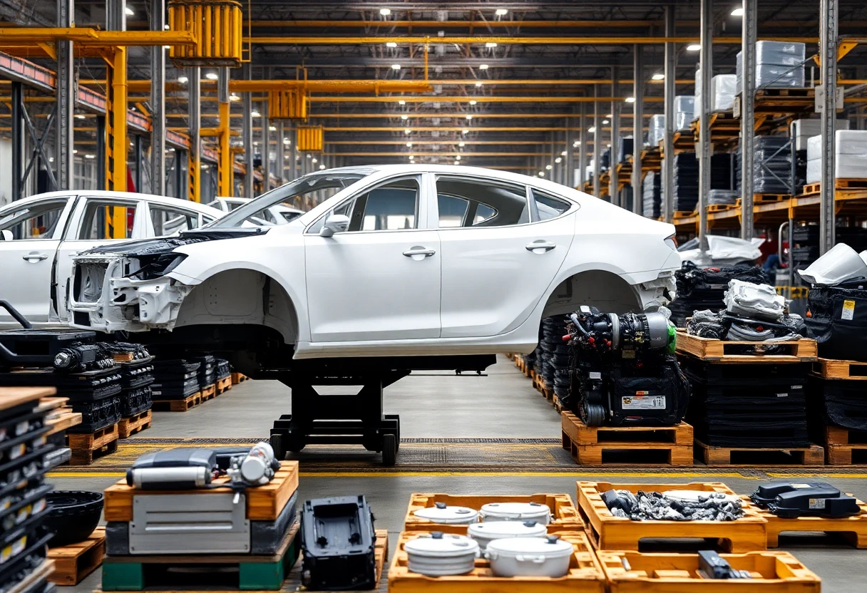 Automotive assembly line with parts storage and material handling systems using pallets#1.5