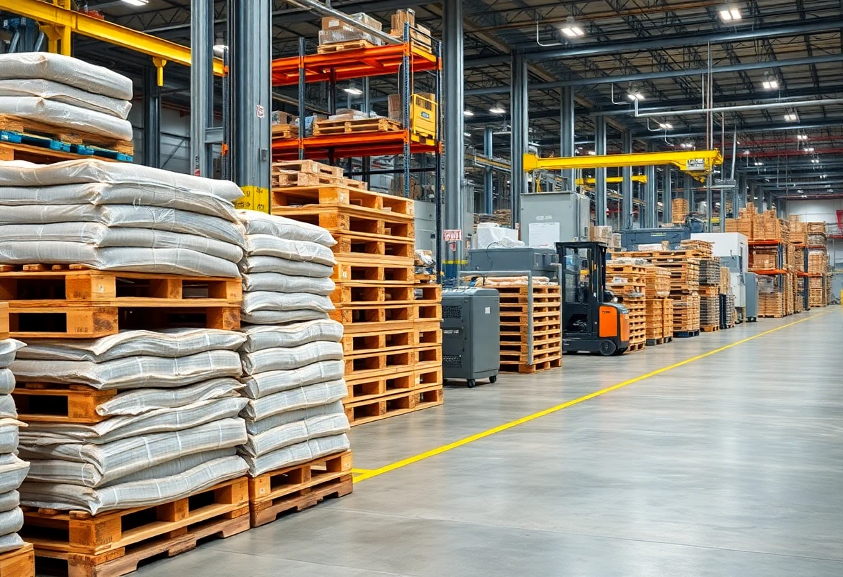 Manufacturing facility with production lines and industrial equipment using pallets for material handling#1.5