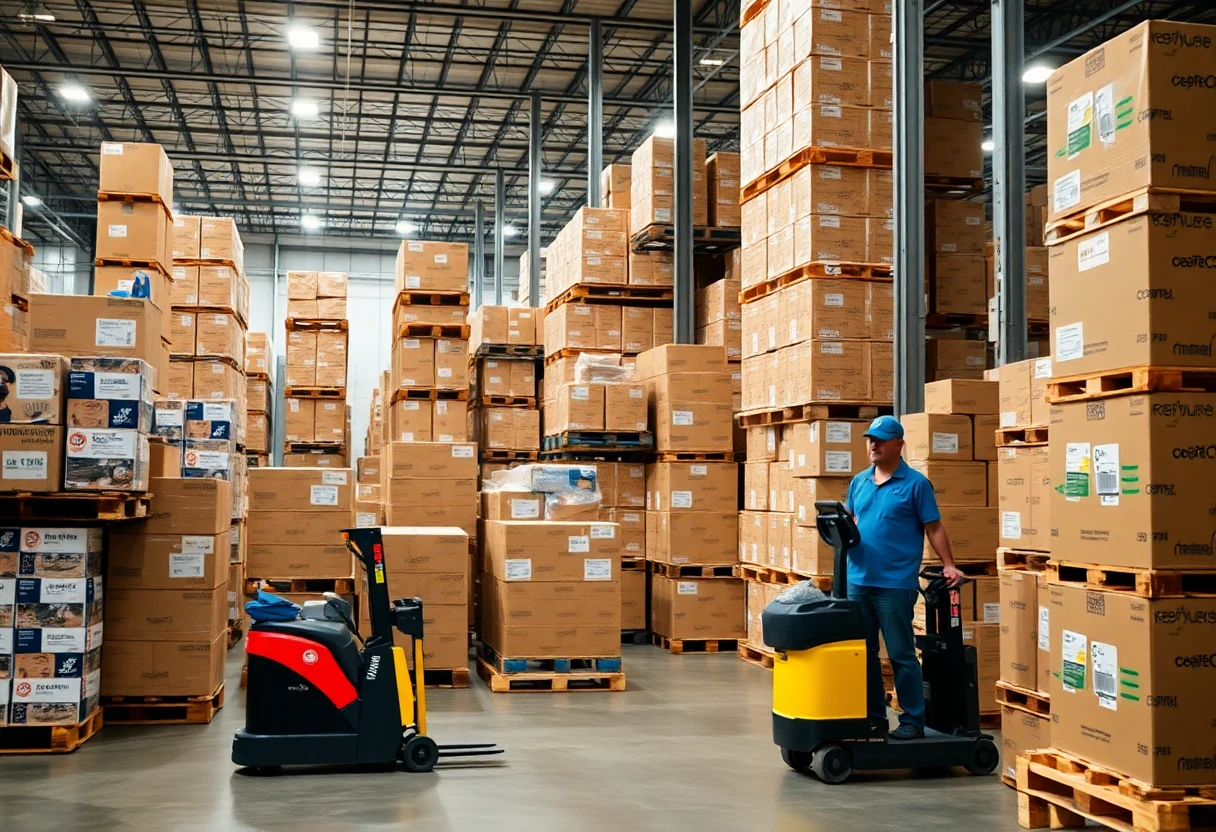 Retail distribution center with product storage and shipping operations using pallets for inventory management#1.5