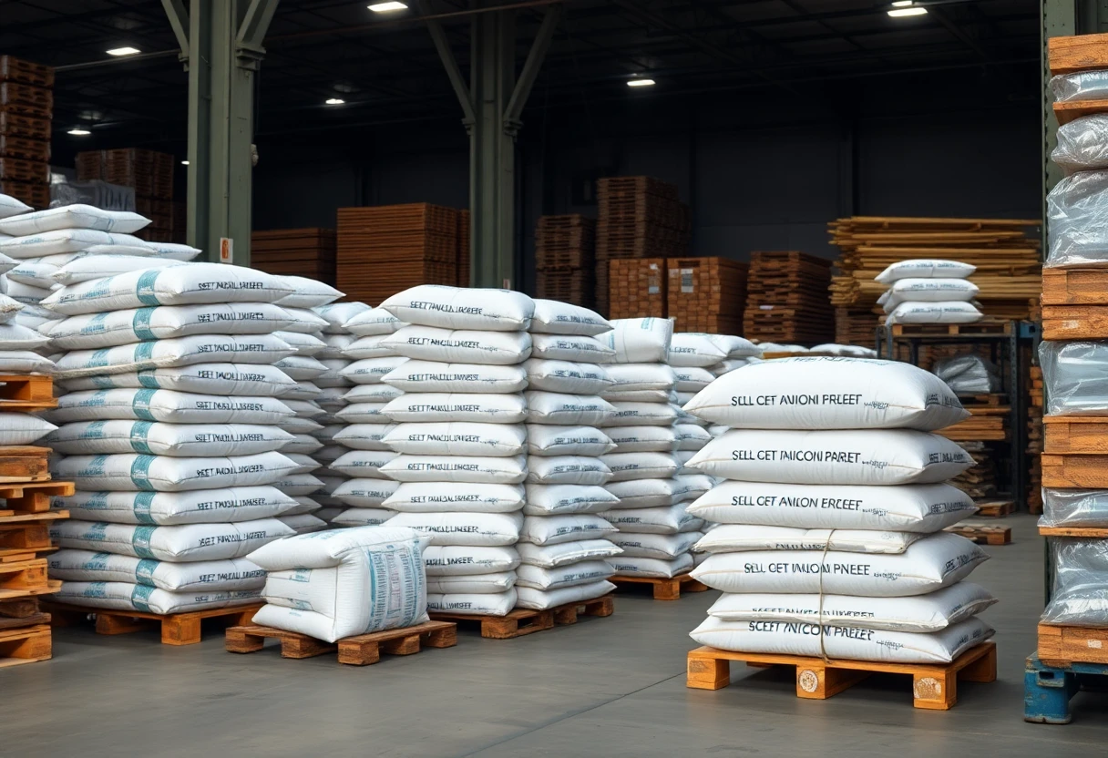 Construction materials warehouse with building supplies and heavy materials stored on heavy-duty pallets#1.5
