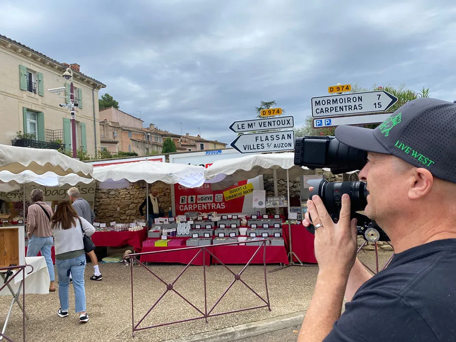 Heading into the Monday market in Bedoin at the foot of Mont Ventoux. CREDIT: Dean Del Calzo