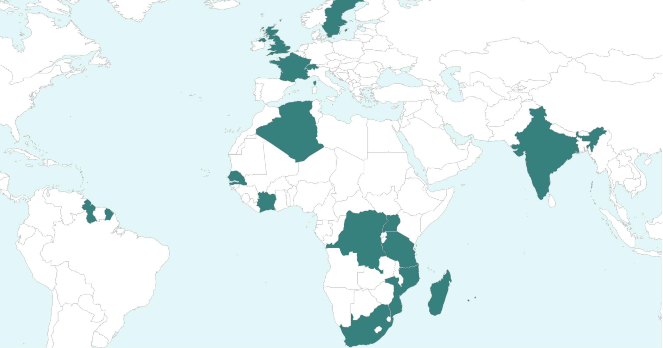 carte du monde avec les pays d'interventions de CREOSEA mis en évidence