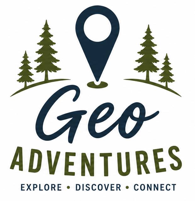 The geoadventures logo, which is a compass with trees around it and the words Geo Adventures and two arrows beneath.