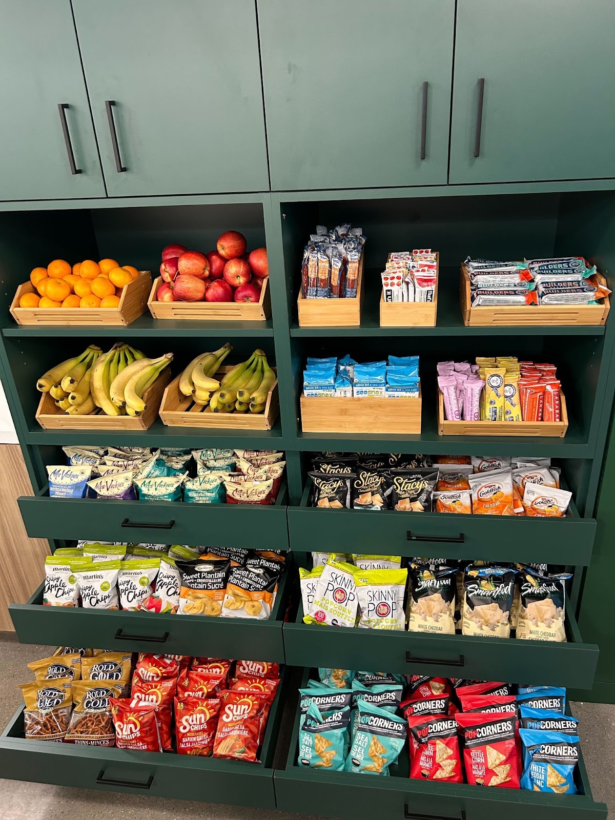 Crafty fruit display with seasonal produce and wooden crates