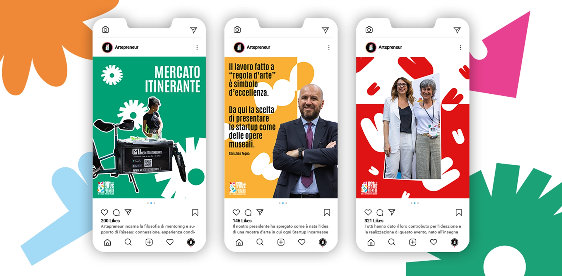 Contenuti social per Artepreneur: serie di post e Stories Instagram dedicati a ospiti, mercato itinerante e momenti clou dell’evento, sviluppati da Digistart per amplificare online la comunicazione di Réseau Entreprendre.