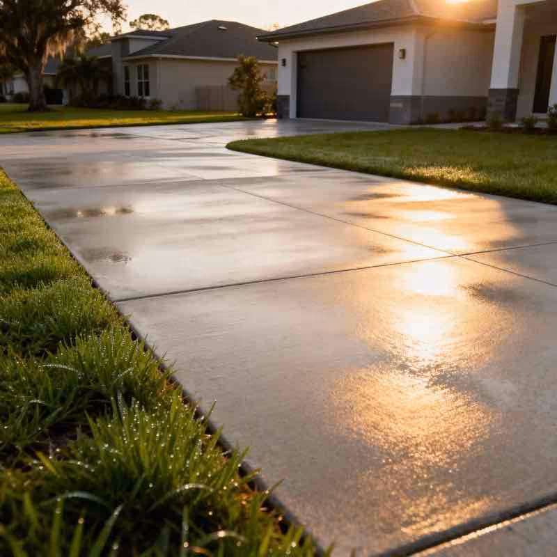 a freshly pressure washed Orlando driveway