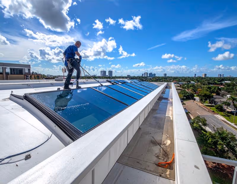 A roof top skylight cleaning in Orlando by Pressure Washing Guys