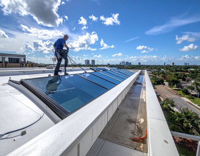 A roof top skylight cleaning in Orlando by Pressure Washing Guys